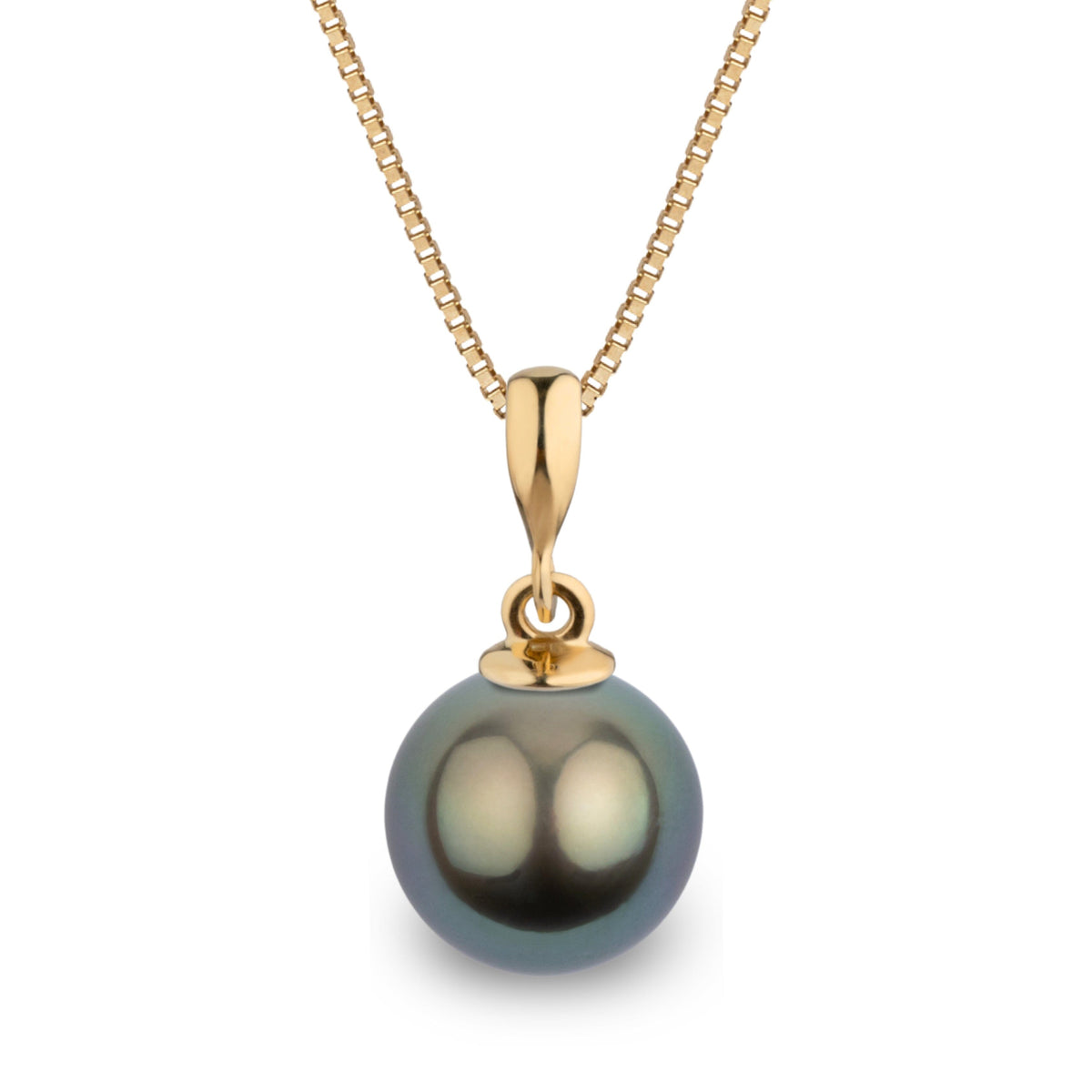 Grace Collection 9.0-10.0 mm Tahitian Pearl Pendant in 14K Yellow Gold on a Box Chain