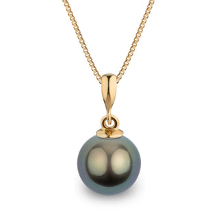 Grace Collection 9.0-10.0 mm Tahitian Pearl Pendant in 14K Yellow Gold on a Box Chain