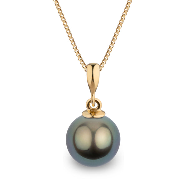 Grace Collection 9.0-10.0 mm Tahitian Pearl Pendant in 14K Yellow Gold on a Box Chain
