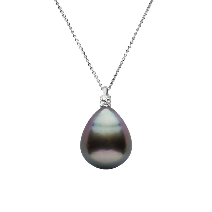 Promise Collection 9.0-10.0 mm Drop Tahitian Pearl and Diamond Adjustable Chain Pendant White Gold