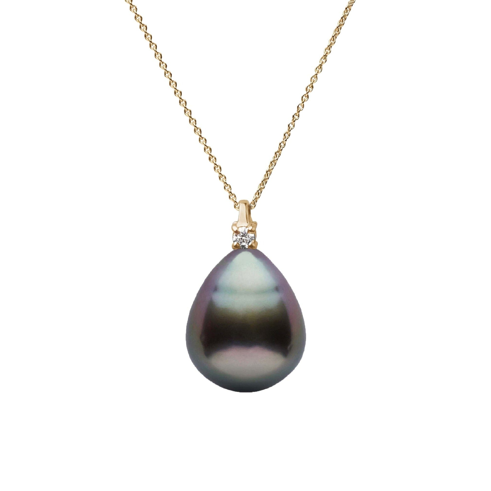 Promise Collection 9.0-10.0 mm Drop Tahitian Pearl and Diamond Adjustable Chain Pendant Yellow Gold
