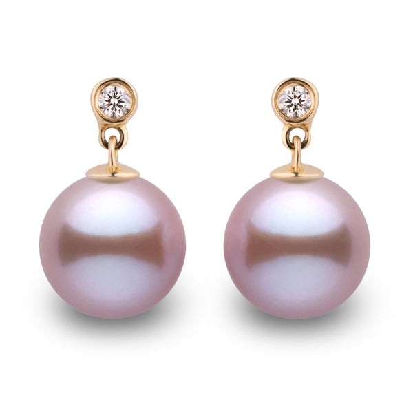 Brilliant Collection Lavender Freshadama 9.0-10.0 mm Pearl & Diamond Earrings in 14K White Gold