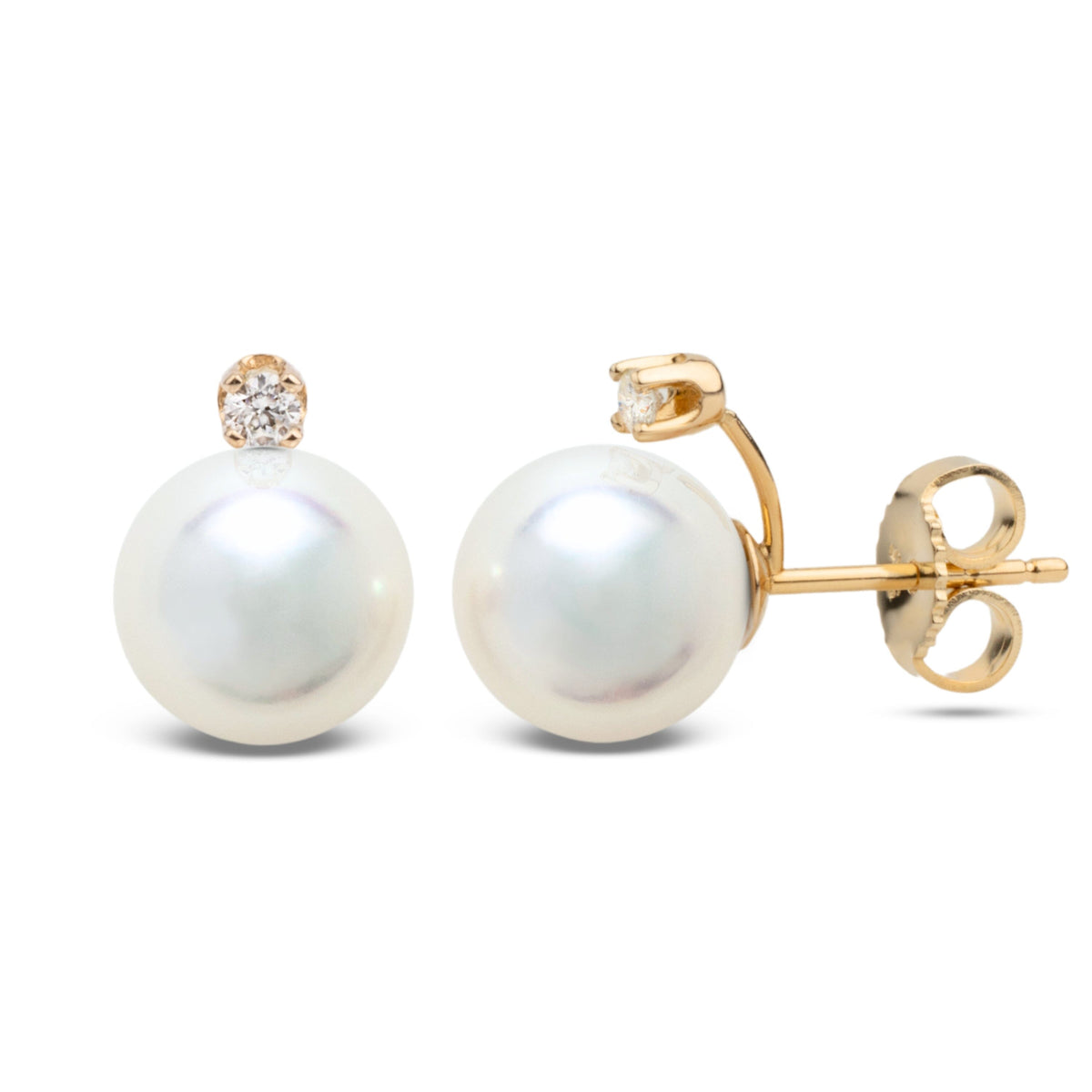 Starlight Collection 9.0-9.5 mm Natural White Hanadama Pearl and Diamond Stud Earrings
