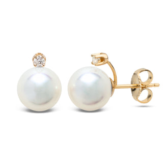 Starlight Collection 9.0-9.5 mm Natural White Hanadama Pearl and Diamond Stud Earrings