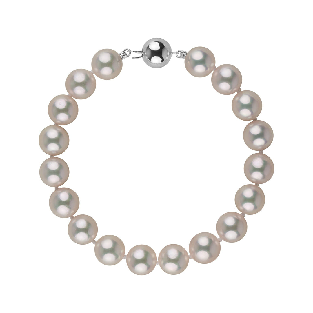 9.0-9.5 mm AAA Blush White Silver Rose Tone Akoya Pearl Bracelet