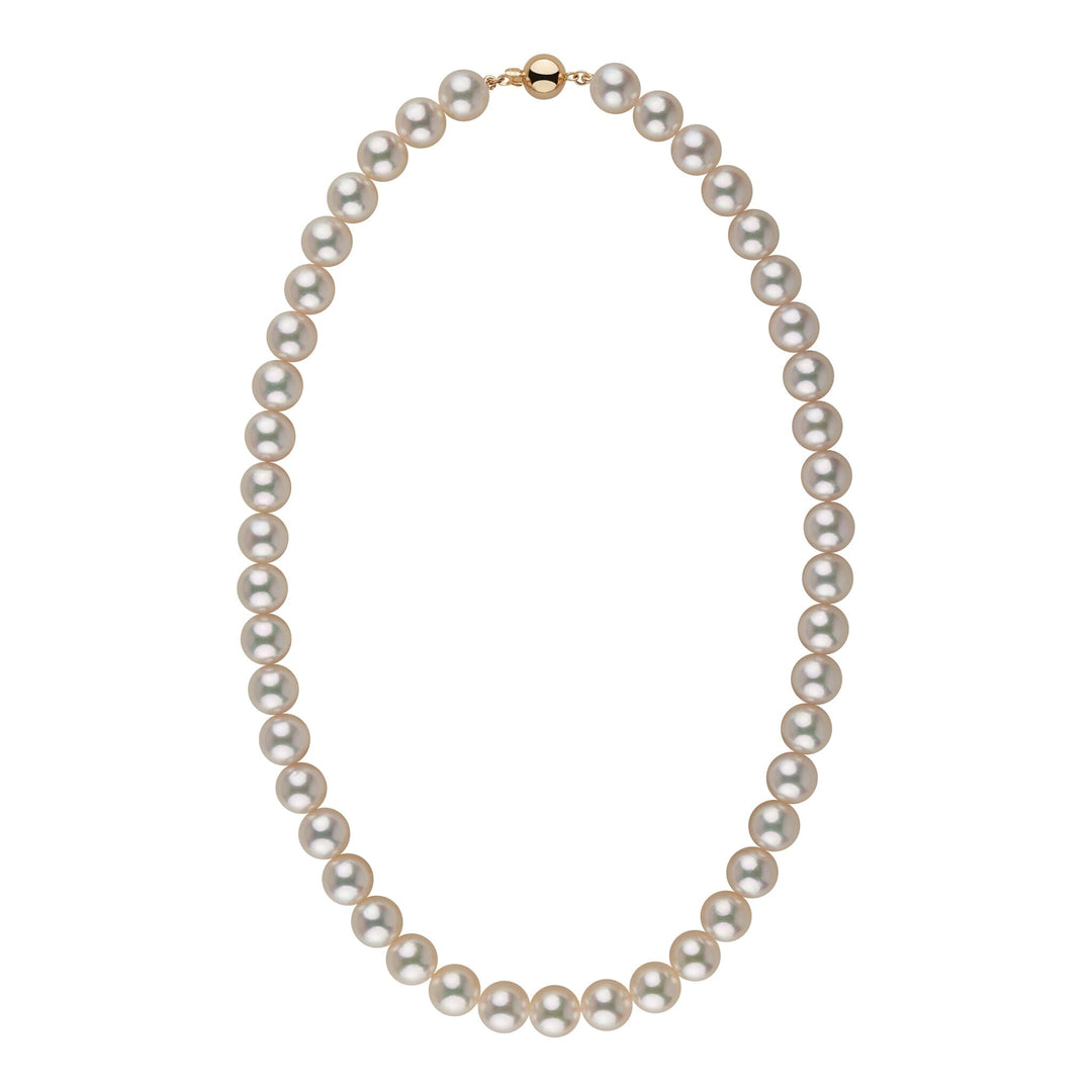 9.0-9.5 mm 18 Inch AAA White Silver Rose Tone Akoya Pearl Necklace