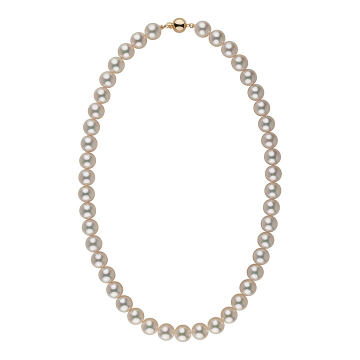 9.0-9.5 mm 18 Inch AAA White Silver Rose Tone Akoya Pearl Necklace