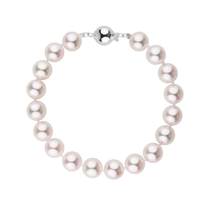 9.0-9.5 mm AAA Bright White Rose Tone Akoya Pearl Bracelet