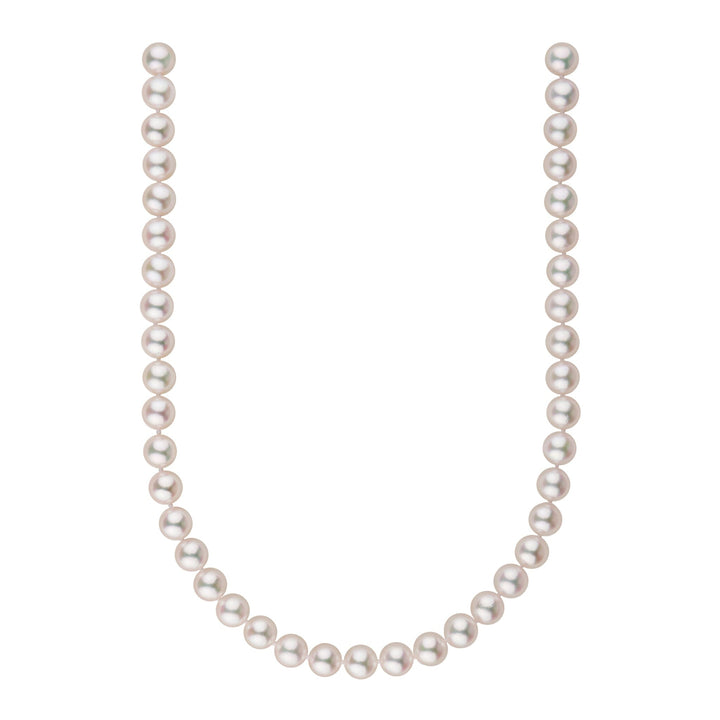 9.0-9.5 mm 16 Inch AAA Blush White Akoya Silver Rose Tone Pearl Necklace