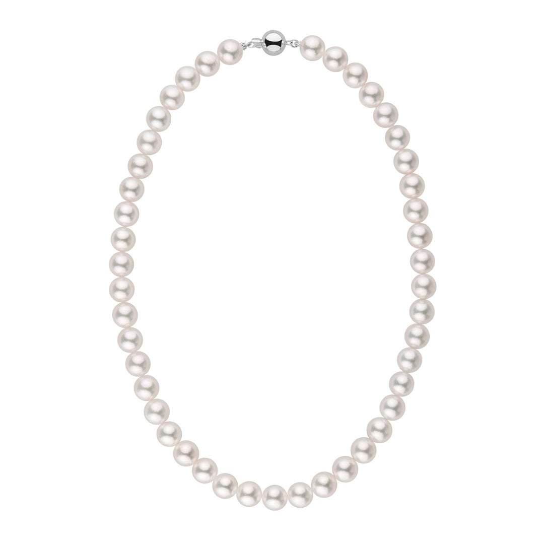 9.0-9.5 mm 18 Inch AA+ Bright White Silver Tone Akoya Pearl Necklace