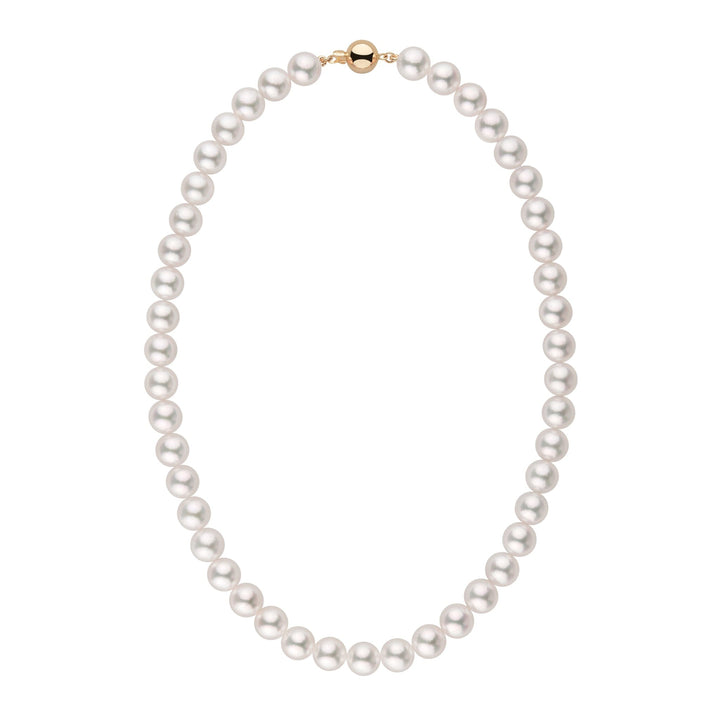 9.0-9.5 mm 18 Inch AA+ Bright White Silver Tone Akoya Pearl Necklace