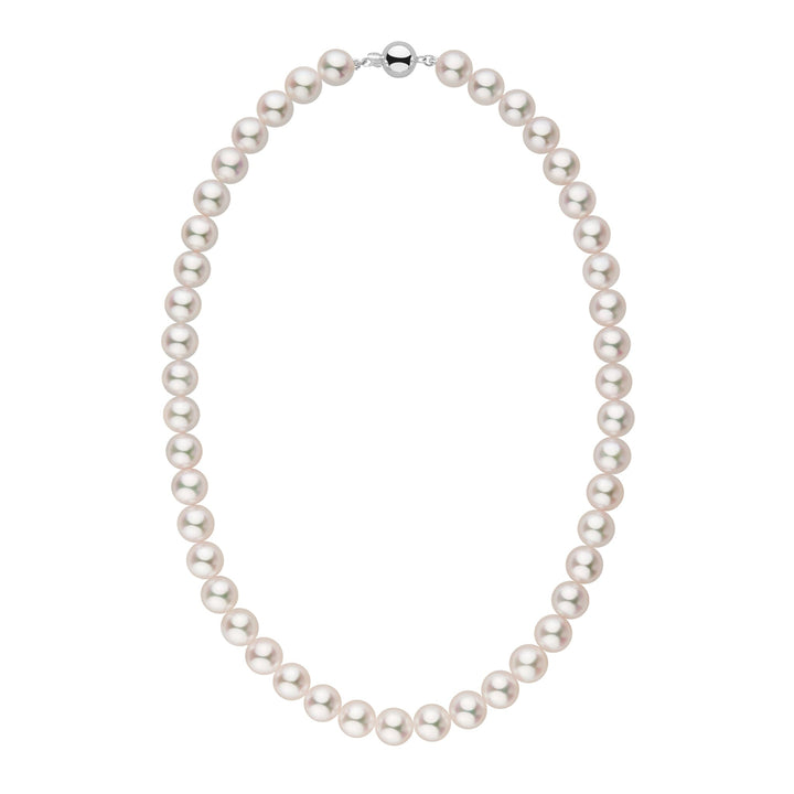 9.0-9.5 mm 18 Inch AA+ Bright White Silver Rose Tone Akoya Pearl Necklace