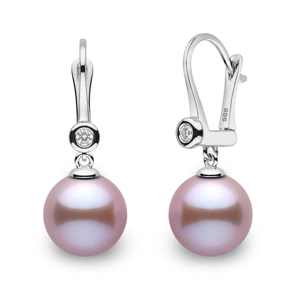 Romantic Collection 9.0-10.0 mm Lavender Freshadama Pearl & Diamond Dangle Earrings in 14K Yellow Gold