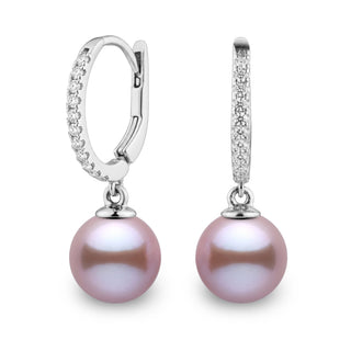 Eternal Collection 9.0-10.0 mm Lavender Freshadama Pearl & Diamond Dangle Earrings, view 2