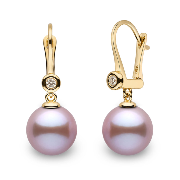 Romantic Collection 9.0-10.0 mm Lavender Freshadama Pearl & Diamond Dangle Earrings