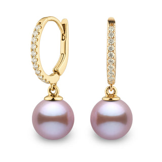 Eternal Collection 9.0-10.0 mm Lavender Freshadama Pearl & Diamond Dangle Earrings in 14K White Gold
