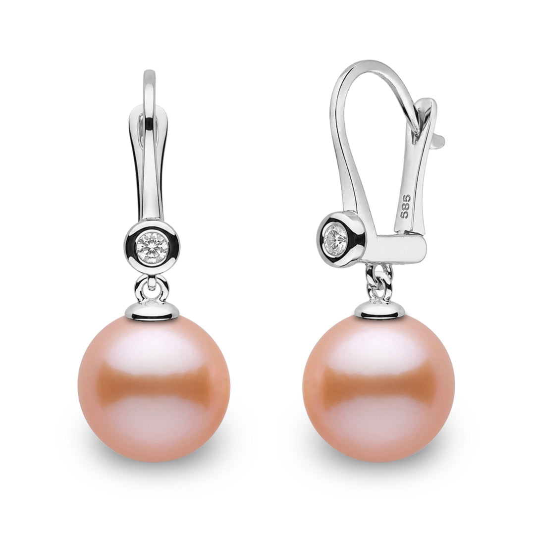 Romantic Collection 9.0-10.0 mm Pink to Peach Freshadama Pearl & Diamond Dangle Earrings