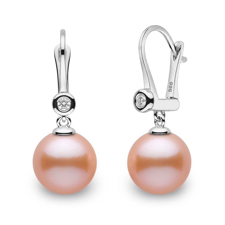 Romantic Collection 9.0-10.0 mm Pink to Peach Freshadama Pearl & Diamond Dangle Earrings
