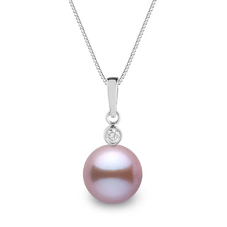 Brilliant Collection 9.0-10.0 mm Lavender Freshadama Pearl and Diamond Pendant in 14K White Gold on a Box Chain
