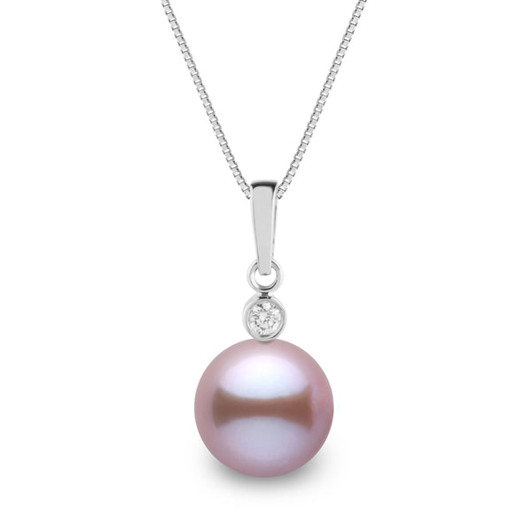 Brilliant Collection 9.0-10.0 mm Lavender Freshadama Pearl and Diamond Pendant in 14K White Gold on a Box Chain