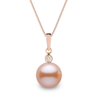 Brilliant Collection 9.0-10.0 mm Pink to Peach Freshadama Pearl and Diamond Pendant in 14K White Gold on a Box Chain