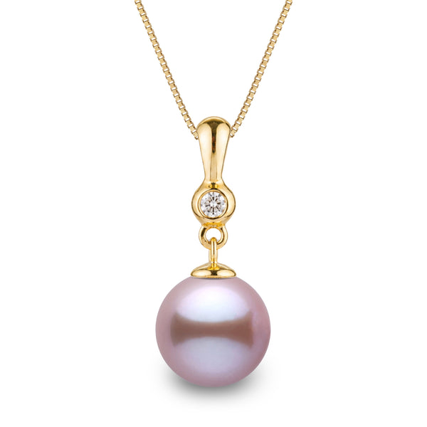 Romantic Collection 9.0-10.0 mm Lavender Freshadama Pearl & Diamond Pendant in 14K White Gold on a Box Chain