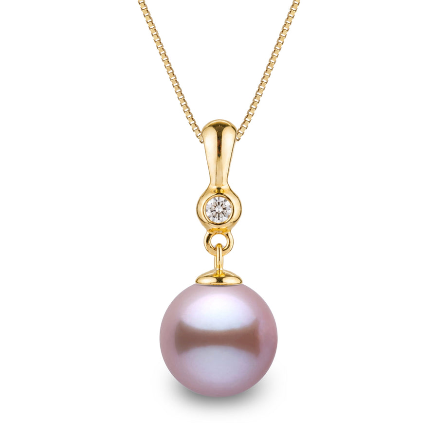 Romantic Collection 9.0-10.0 mm Lavender Freshadama Pearl & Diamond Pendant in 14K White Gold on a Box Chain