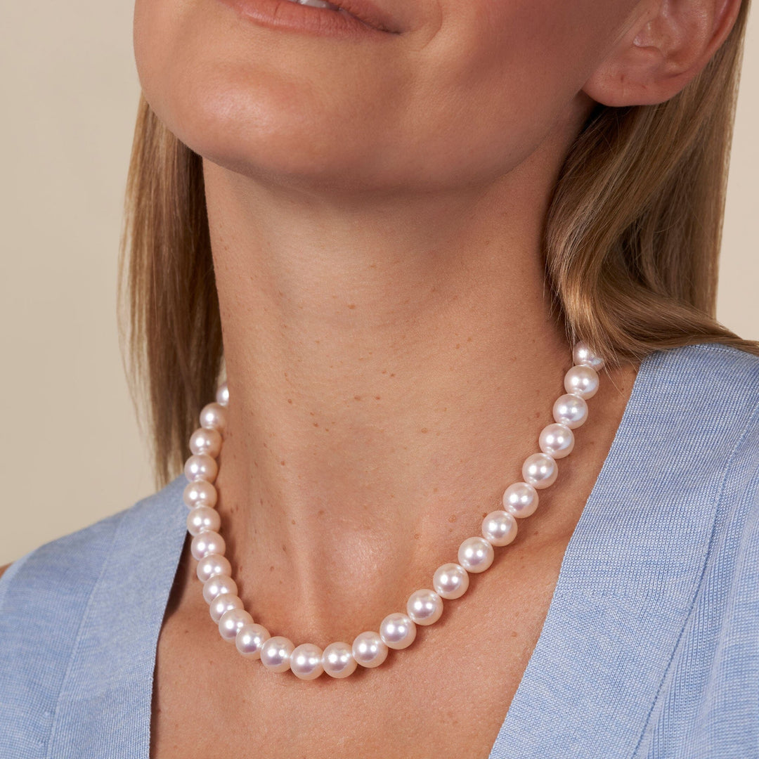 9.5-10.0 mm 18 Inch AAA Blush White Rose Tone Akoya Pearl Necklace