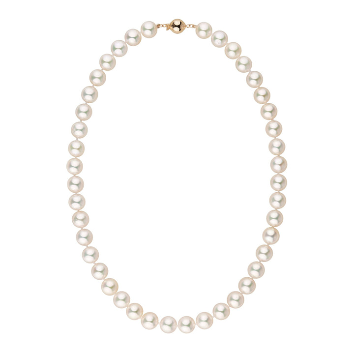 9.5-10.0 mm 18 Inch AAA Warm White Silver Tone Akoya Pearl Necklace