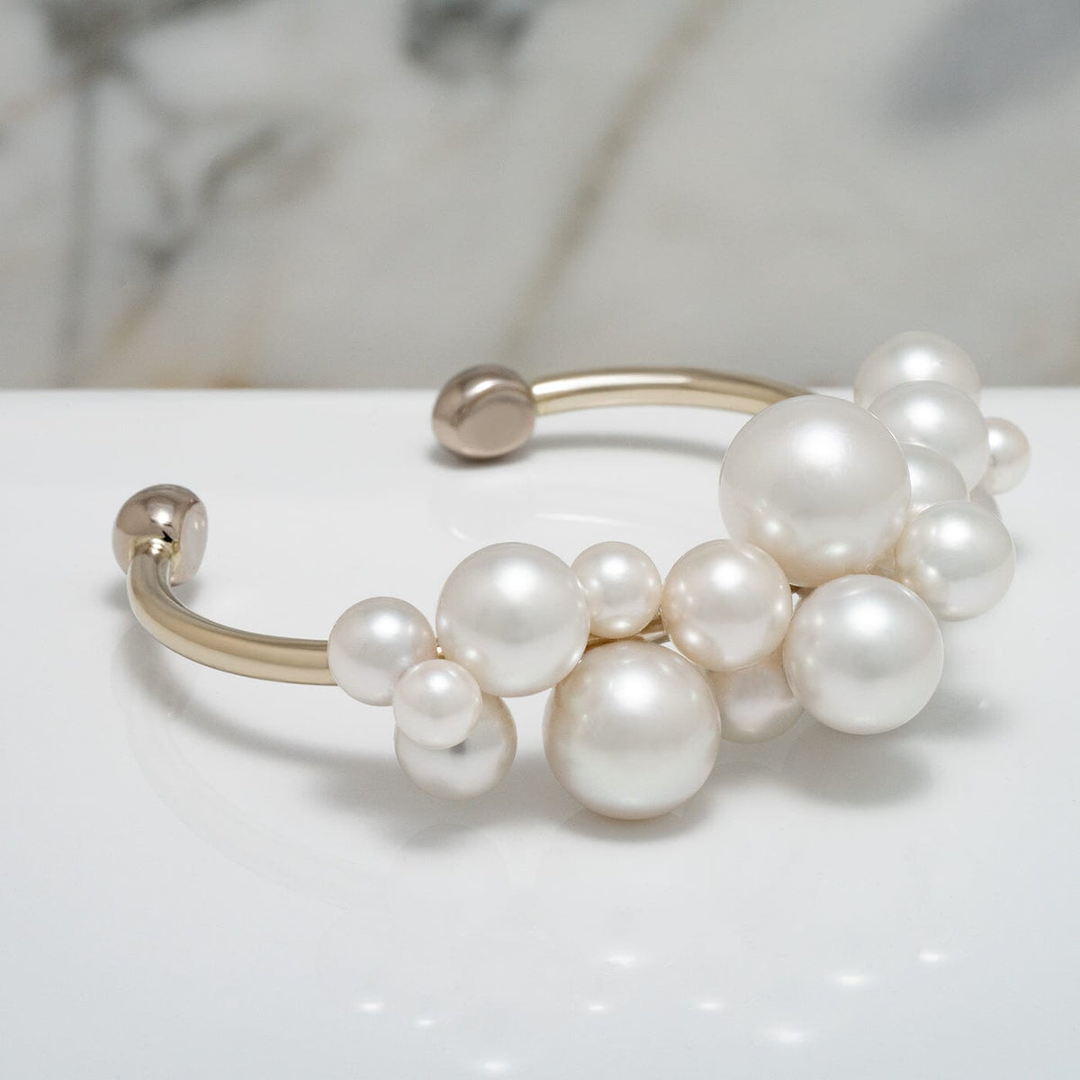Assael Collection: 8.6-13.8 mm South Sea and Akoya Pearl Large Bubble Bangle, 18K White Gold
