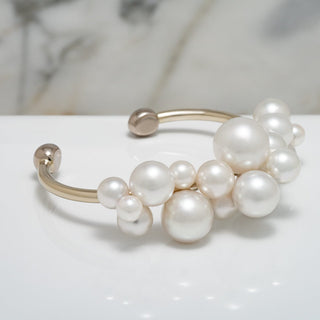 Assael Collection: 8.6-13.8 mm South Sea and Akoya Pearl Large Bubble Bangle, 18K White Gold