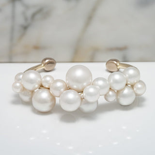 Assael Collection: 8.6-13.8 mm South Sea and Akoya Pearl Large Bubble Bangle, 18K White Gold