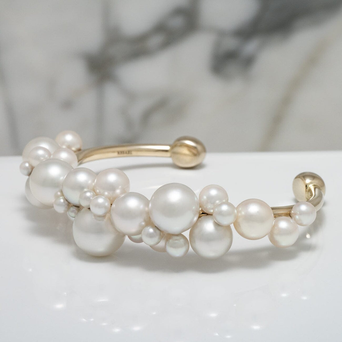 Assael Collection: 9.0-11.8 mm South Sea and Akoya Pearl Linear Bubble Bangle, 18K White Gold