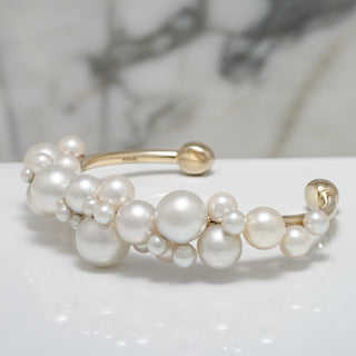 Assael Collection: 9.0-11.8 mm South Sea and Akoya Pearl Linear Bubble Bangle, 18K White Gold