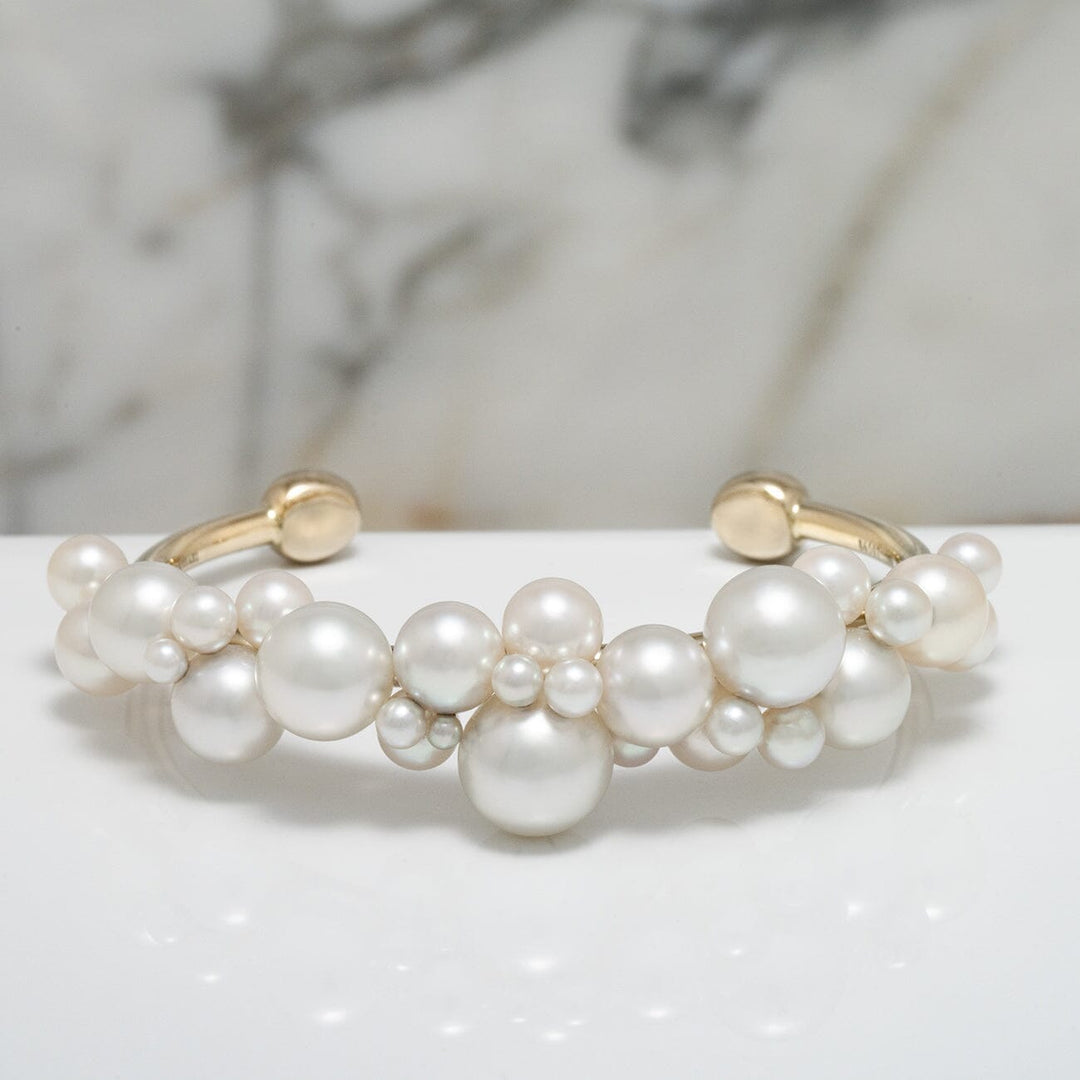Assael Collection: 9.0-11.8 mm South Sea and Akoya Pearl Linear Bubble Bangle, 18K White Gold