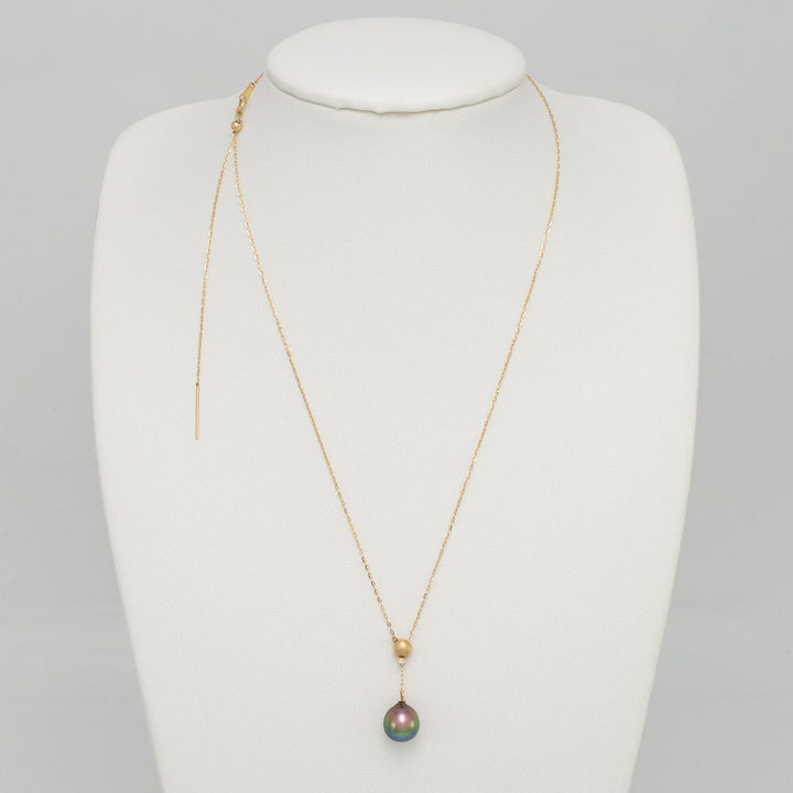 9.4 mm Tahitian Pearl and Diamond Pendant, 18.5" Adj, 18K