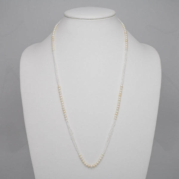 4.0-4.5 mm Natural White Akoya Pearl Round and Keshi Pearl Necklace, 27", SS