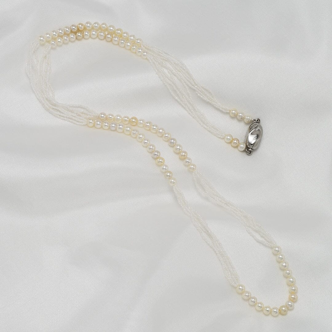 4.0-4.5 mm Natural White Akoya Pearl Round and Keshi Pearl Necklace, 27", SS