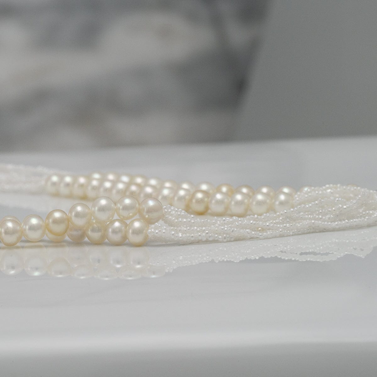 4.0-4.5 mm Natural White Akoya Pearl Round and Keshi Pearl Necklace, 27", SS