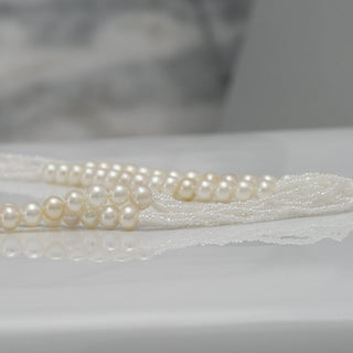 4.0-4.5 mm Natural White Akoya Pearl Round and Keshi Pearl Necklace, 27", SS