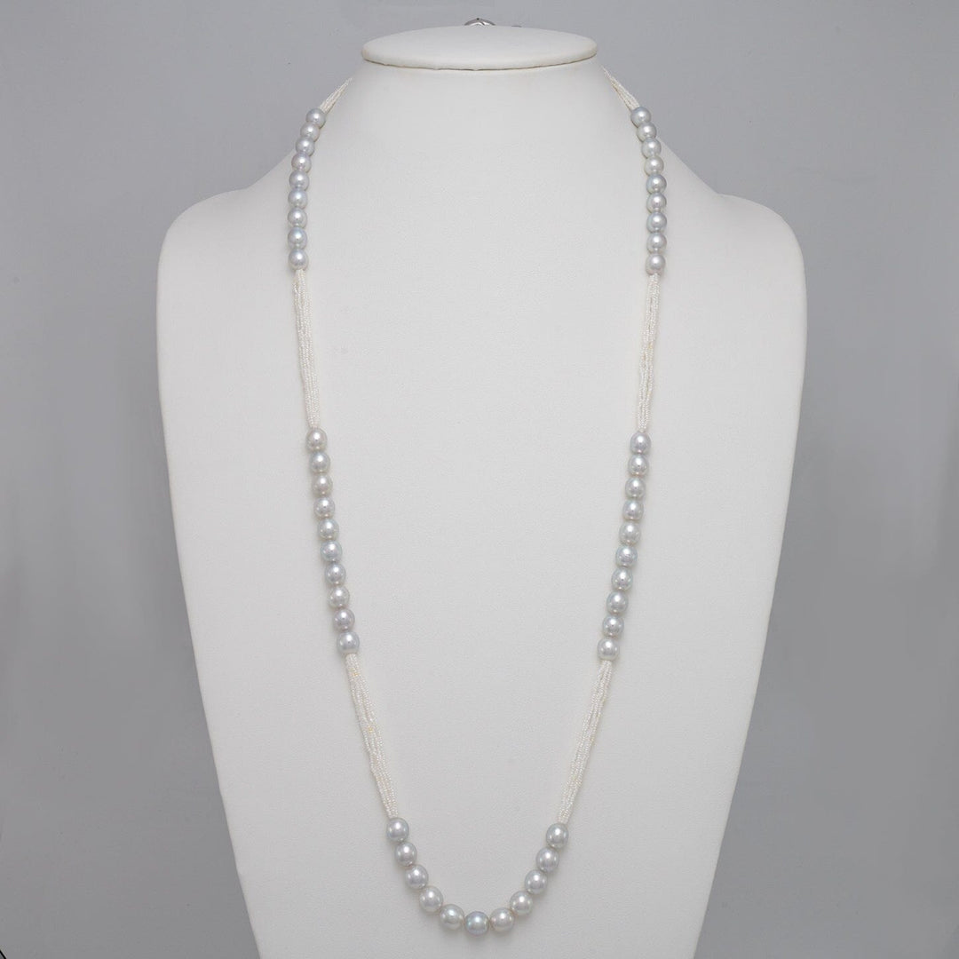 7.5-8.0 mm Natural Blue Akoya Pearl Near-Round and Keshi Pearl Necklace, 32", SS