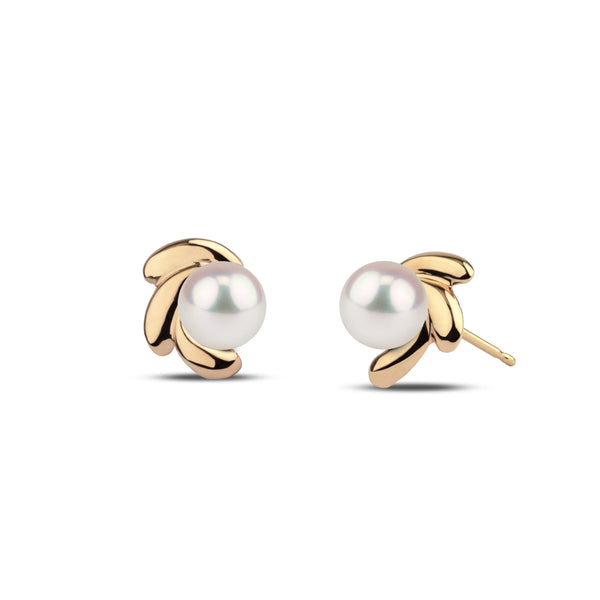 Bloom Collection 6.5-7.0 mm Akoya Pearl Earrings yellow gold
