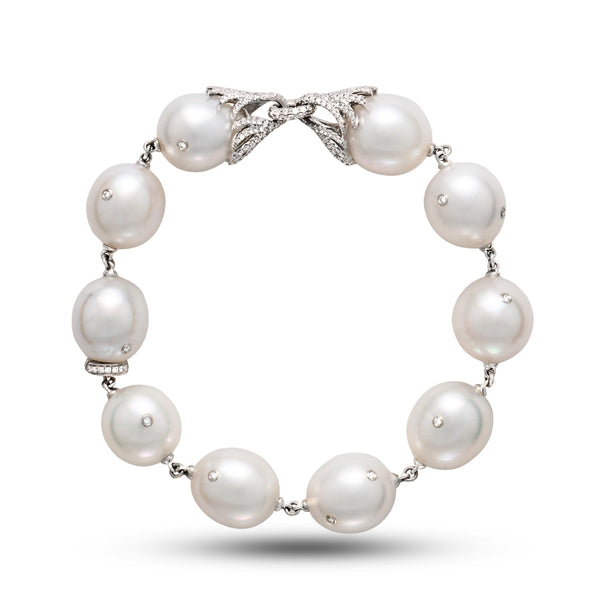 12.0-13.0 mm AAA White South Sea Pearl and Diamond Bracelet