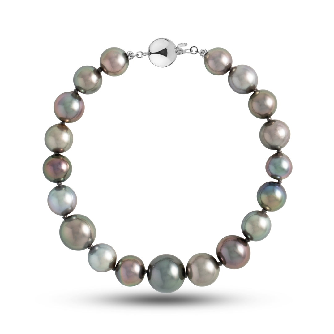 8.0-12.0 mm AAA Multicolor Round Tahitian Pearl Bracelet with a 14K white gold polished ball clasp