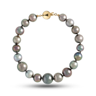 8.0-12.0 mm AAA Multicolor Round Tahitian Pearl Bracelet with a 14K yellow gold polished ball clasp