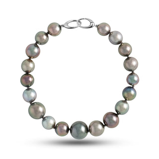 8.0-12.0 mm AAA Multicolor Round Tahitian Pearl Bracelet with a 14K white gold orbit clasp