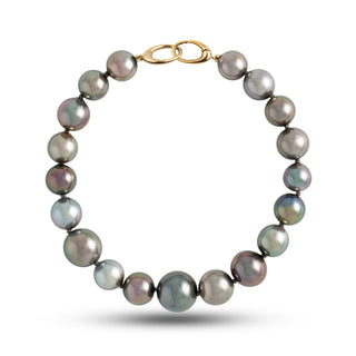 8.0-12.0 mm AAA Multicolor Round Tahitian Pearl Bracelet with a 14K yellow gold orbit clasp