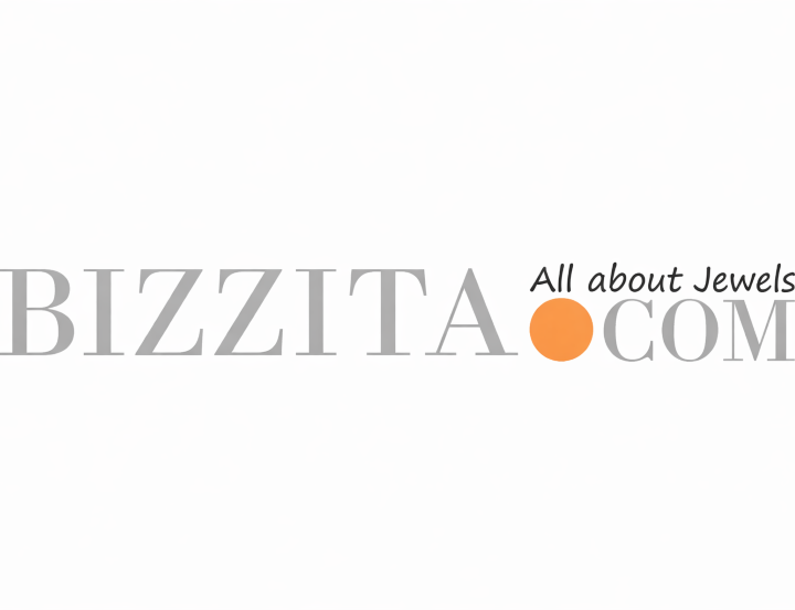 Logo for Bizzita.com featuring the word "BIZZITA" in uppercase gray letters with an orange dot between the words and the tagline "All about Jewels" in a casual script font.