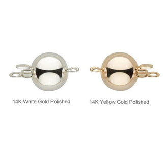 Close-up of polished 14K white gold and 14K yellow gold clasps suitable for the 7.0-7.5 mm Natural White Hanadama Akoya Pearl Bracelet, showcasing fine craftsmanship and shine.