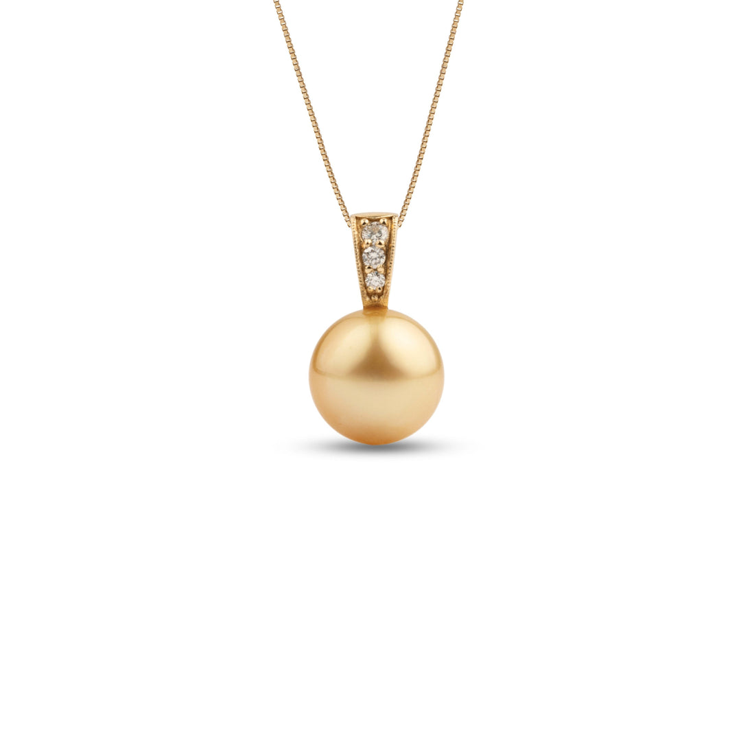 Desire Collection Golden 10.0-11.0 mm South Sea Pearl and Diamond Pendant
